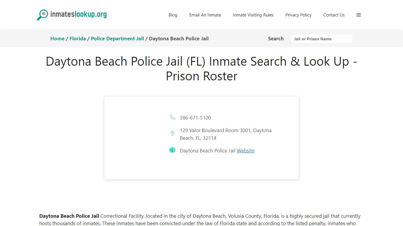 Daytona Beach Police Jail (FL) Inmate Search & Look Up - Prison Roster