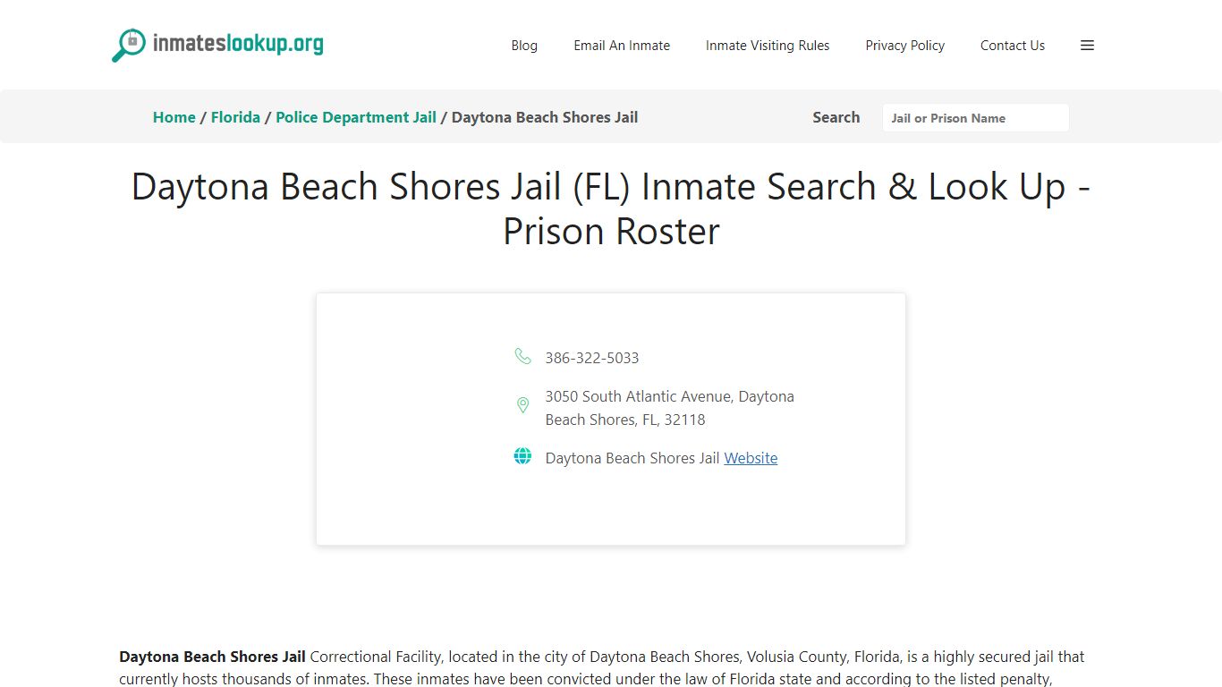 Daytona Beach Shores Jail (FL) Inmate Search & Look Up - Prison Roster