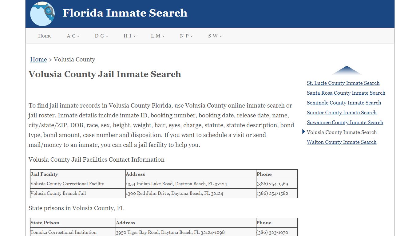 Volusia County Jail Inmate Search